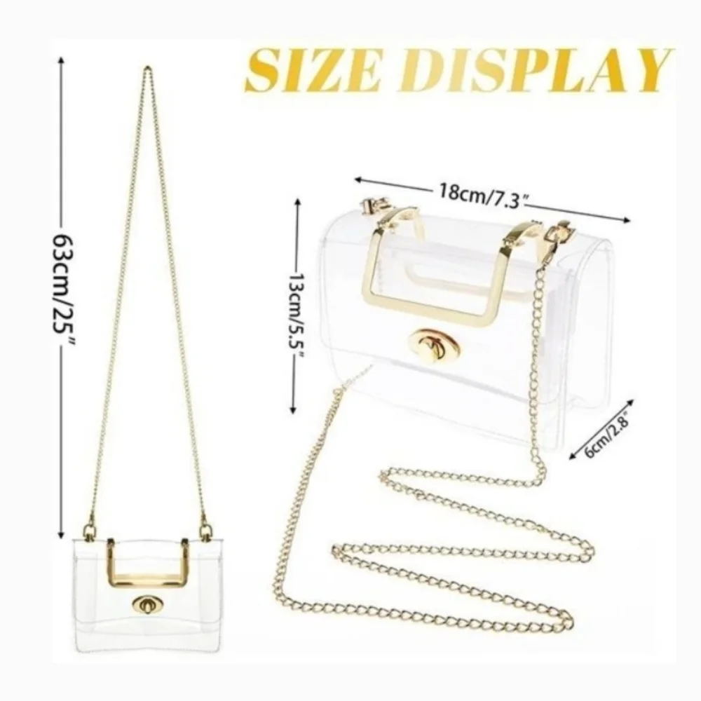 Clear Acrylic Box Clutch‎ Crossbody Gold Chain Luxe Transparent Stadium Bag Chic